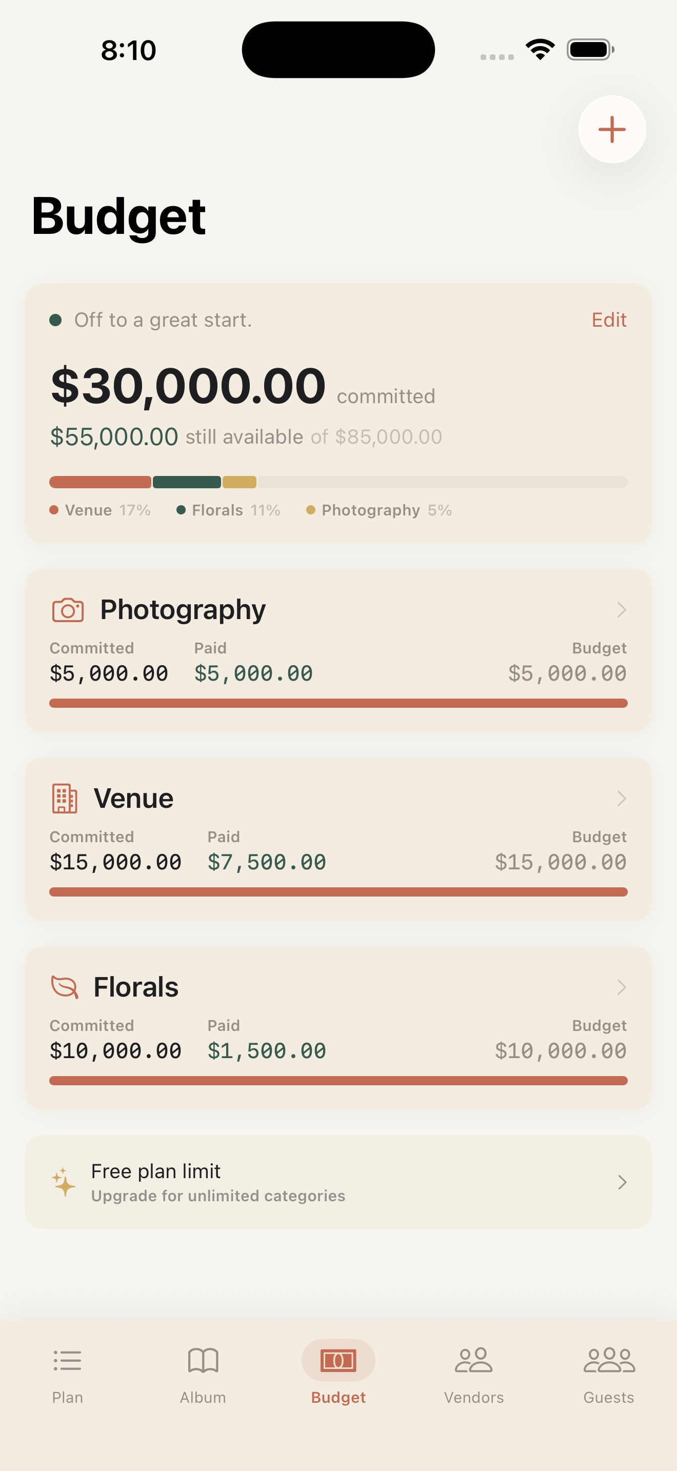 Track your wedding budget